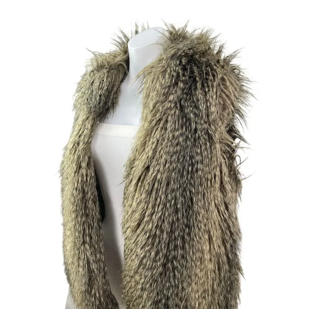 Michael Kors Womens Beige Faux Raccoon Fur Sleeveless Open Vest Jacket Size M